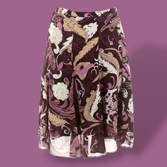 💜Vintage 90's EVC! Purple Floral Flowy Midi Skirt- George - Picture 2 of 7